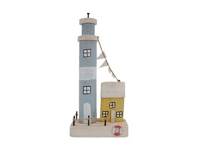 Strandhuis Lighthouse Yellow Blauw 14x8x H30cm Hout