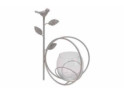 Bougeoir Bird Candle Cup 8x7cm Gris 16x9 Xh22cm Autre Metal