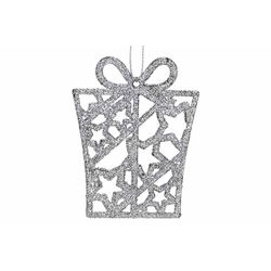 Hanger Gift Glitter Zilver 8xh10cm Kuns Tstof 