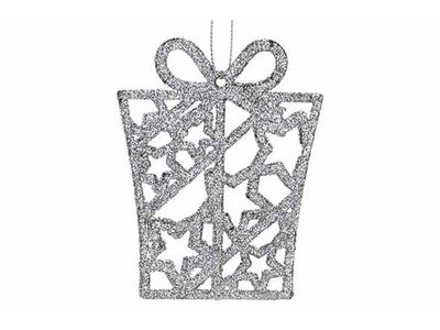 Hanger Gift Glitter Zilver 8xh10cm Kuns Tstof