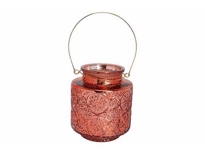 Lanterne Nora Rouge 12,7x12,7xh14,5cm Ro Nd Verre