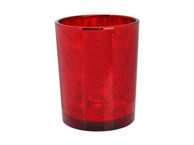 Theelichthouder Maroc Rood 10x10xh12,5cm  Glas