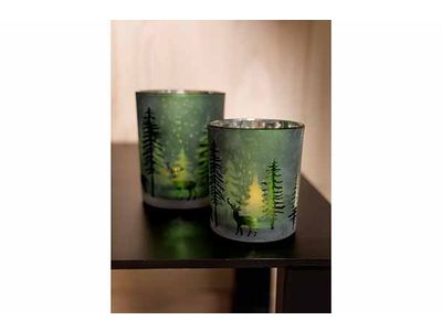 Theelichthouder Trees Groen 7x7xh8cm Gla S