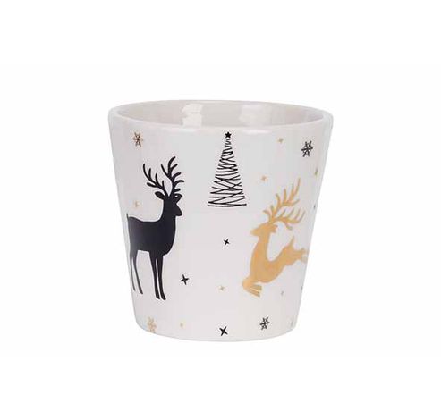 Cachepot Gold Xmas Print Noir-blanc 9x9x H8,7cm Rond Conique Ceramique  Cosy @ Home