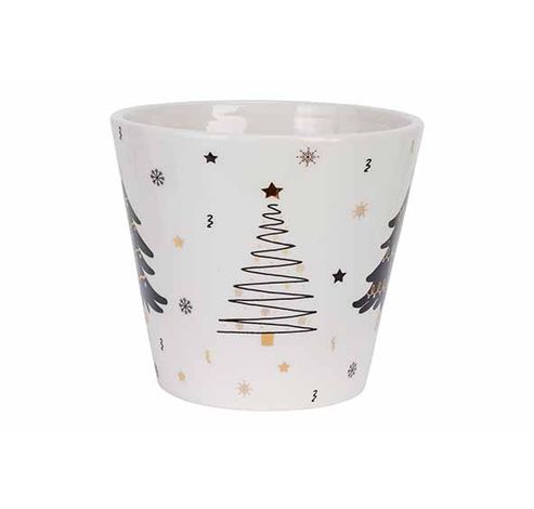 Cachepot Gold Xmas Print Noir-blanc 13,5 X13,5xh12cm Rond Conique Ceramique  Cosy @ Home