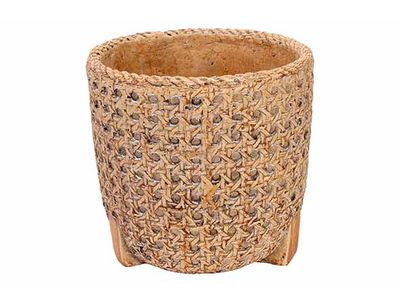 Bloempot Wicker Beige 15,5x15,5xh15cm Ro Nd Cement