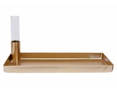 Schaaltje Vase Glass Tube 2,5x13cm Goud 29x12xh6cm Rechthoek Metaal
