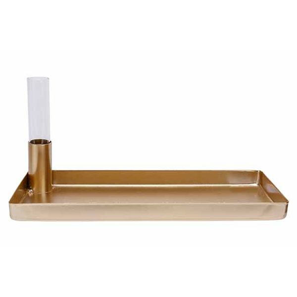 Cosy @ Home Schaaltje Vase Glass Tube 2,5x13cm Goud 29x12xh6cm Rechthoek Metaal