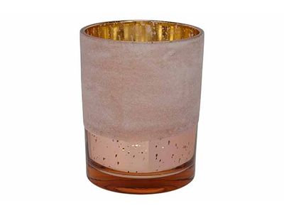 Bougeoir Beads Rose 10x10xh12,5cm Verre 