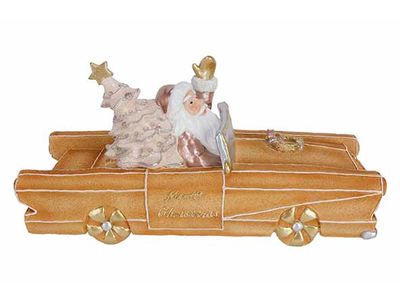 Kerstman In Gingerbread Car Beige 39x15x H18,5cm Langwerpig Resin