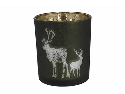 Theelichthouder Deer Groen 9x9xh10cm Gla S