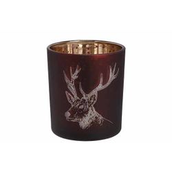 Theelichthouder Deerhead Bordeaux 7x7xh8 Cm Glas 