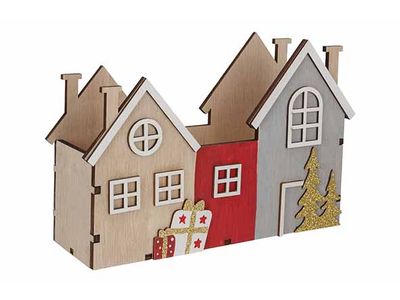 Maison Noel Box Silver Details Bleu 23,5 X7xh15cm Allonge Bois