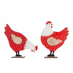 Cosy @ Home Coq-poule Ass2 Rouge Blanc 22x4,5xh16cm Bois 