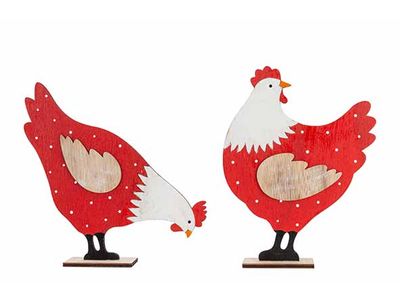 Haan-kip Ass2 Rood Wit 22x4,5xh16cm Hout