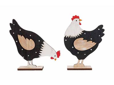 Kip-haan Ass2 Zwart-wit 10x4xh14cm Hout