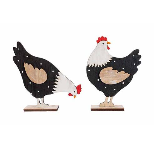 Poule-coq Ass2 Noir-blanc 10x4xh14cm Bois  Cosy @ Home