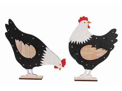 Haan-kip Ass2 Zwart-wit 22x4,5xh16cm Hout