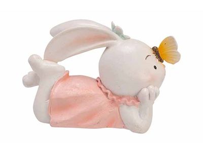 Konijn With Butterfly Pastelroze 22x10xh 14cm Polyresin