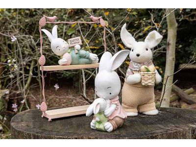 Konijn Easter Pastelblauw 21x10xh15cm Po Lyresin