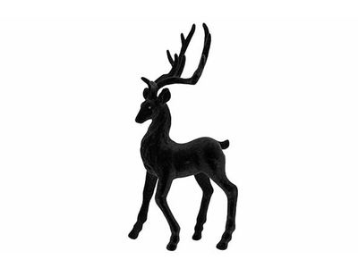 Hert Flocked Zwart 18x6xh33cm Kunststof 