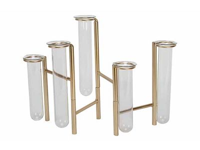 Vase Multiple Vases 5 Glass Tubes Dore 4 1x7,5xh19cm Allonge Metal