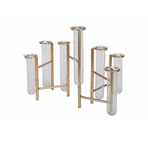 Vaas Multiple Vases 7 Glass Tubes Goud 5 7,5x7,5xh22cm Langwerpig Metaal  Cosy @ Home