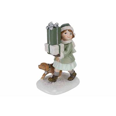 Ornement Girl Dog And Gifts Vert 10,1x7, 8xh14,2cm Polyresine  Cosy @ Home