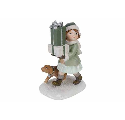 Ornement Girl Dog And Gifts Vert 10,1x7, 8xh14,2cm Polyresine  Cosy @ Home