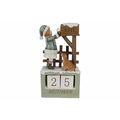 Ornement Girl Dog And Calendar Vert 12,5 X8xh22,5cm Autre Polyresine  Cosy @ Home