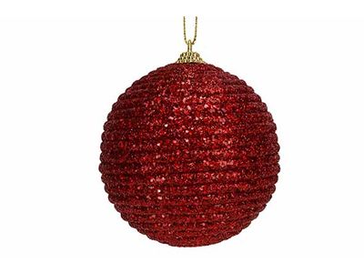 Kerstbal Rope Glitter Rood D8cm Kunststo F