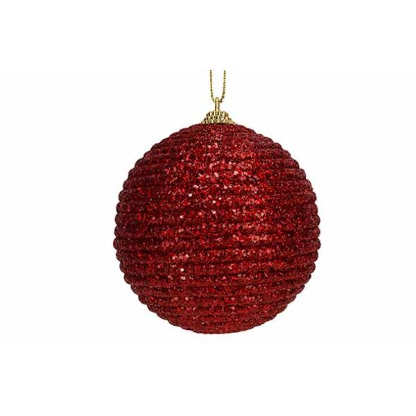 Kerstbal Rope Glitter Rood D8cm Kunststo F 