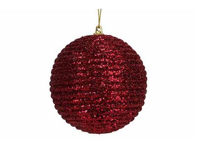 Boule Noel Rope Glitter Bordeaux D8cm Pl Astic