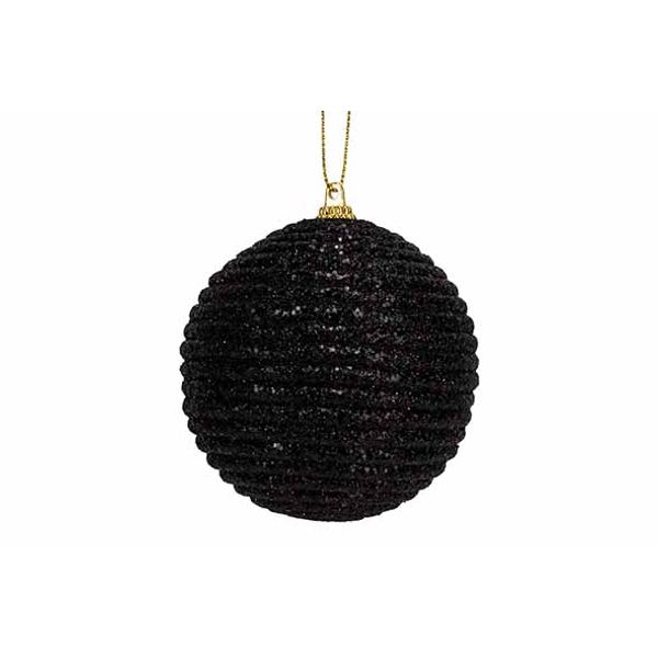 Kerstbal Rope Glitter Zwart D8cm Kunstst Of 