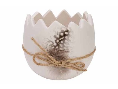 Ei  Open Carved Plume Wit 10x10xh9cm Ron D Porselein