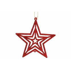 Hanger Star Glitter Rood 10xh10cm Kunsts Tof 