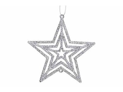 Suspension Star Glitter Argent 10xh10cm Plastic