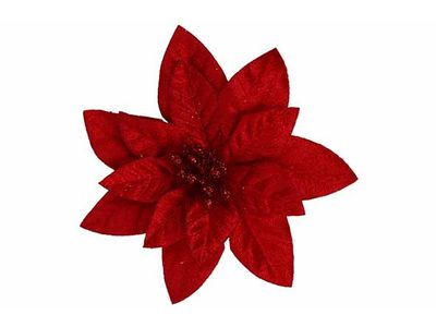 Kerstroos Clip Rood 12x2xh12cm Fluweel 