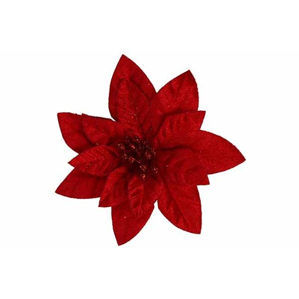 Kerstroos Clip Rood 12x2xh12cm Fluweel  