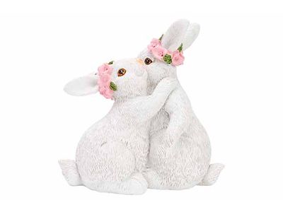 Konijn Couple Kissing Delicate Flowers W It 13x7,5xh13,5cm Porselein