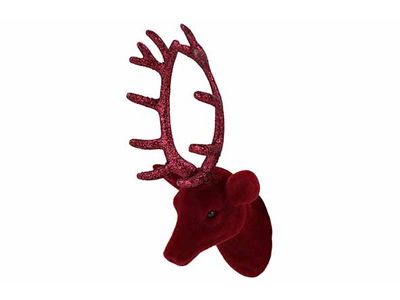 Hertenkop Hanger Flocked Bordeaux 10x16x H20cm Kunststof