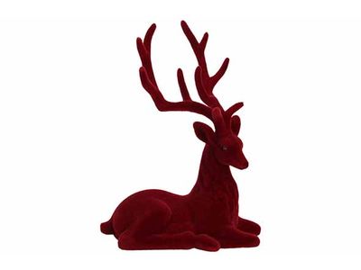 Hert Flocked Bordeaux 16x10xh22cm Kunsts Tof