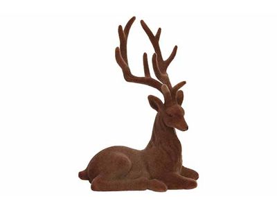 Hert Flocked Bruin 16x10xh22cm Kunststof 