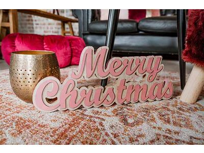 Deco Lettres Merry Christmas Rose 48x2,5 Xh20cm Bois