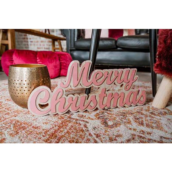 Letterdeco Merry Christmas Roze 48x2,5xh 20cm Hout 