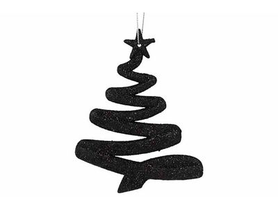 Hanger Kerstboom Glitter Zwart 9,5xh12cm  Kunststof