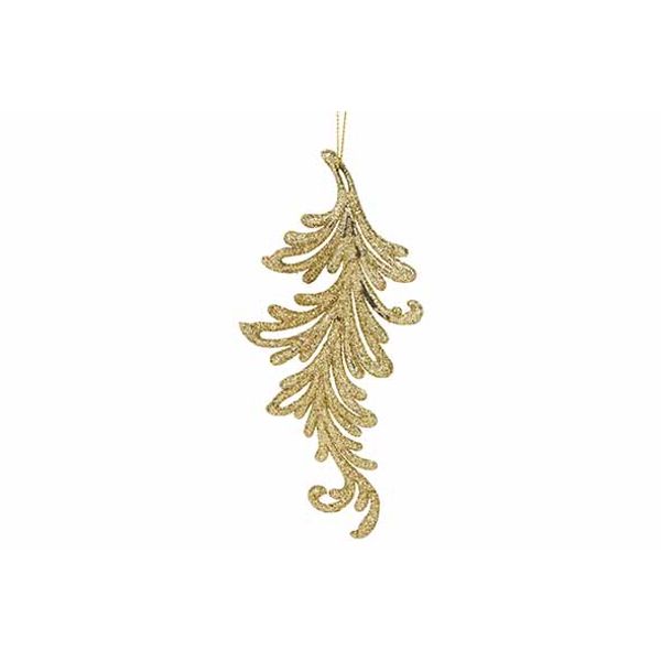 Hanger Leaf Glitter Goud 7xh16cm Ku Nststof 