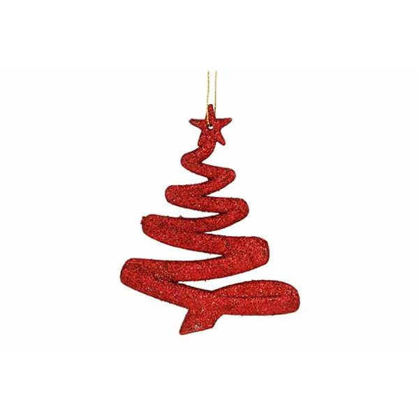 Hanger Kerstboom Glitter Rood 9,5xh12cm Kunststof 