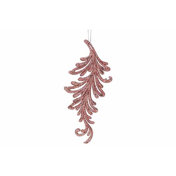 Hanger Leaf Glitter Roze 7xh16cm Kunstst Of 