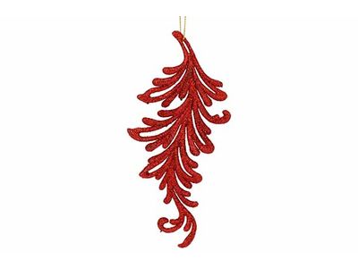 Hanger Leaf Glitter Rood 7xh16cm Kunstst Of